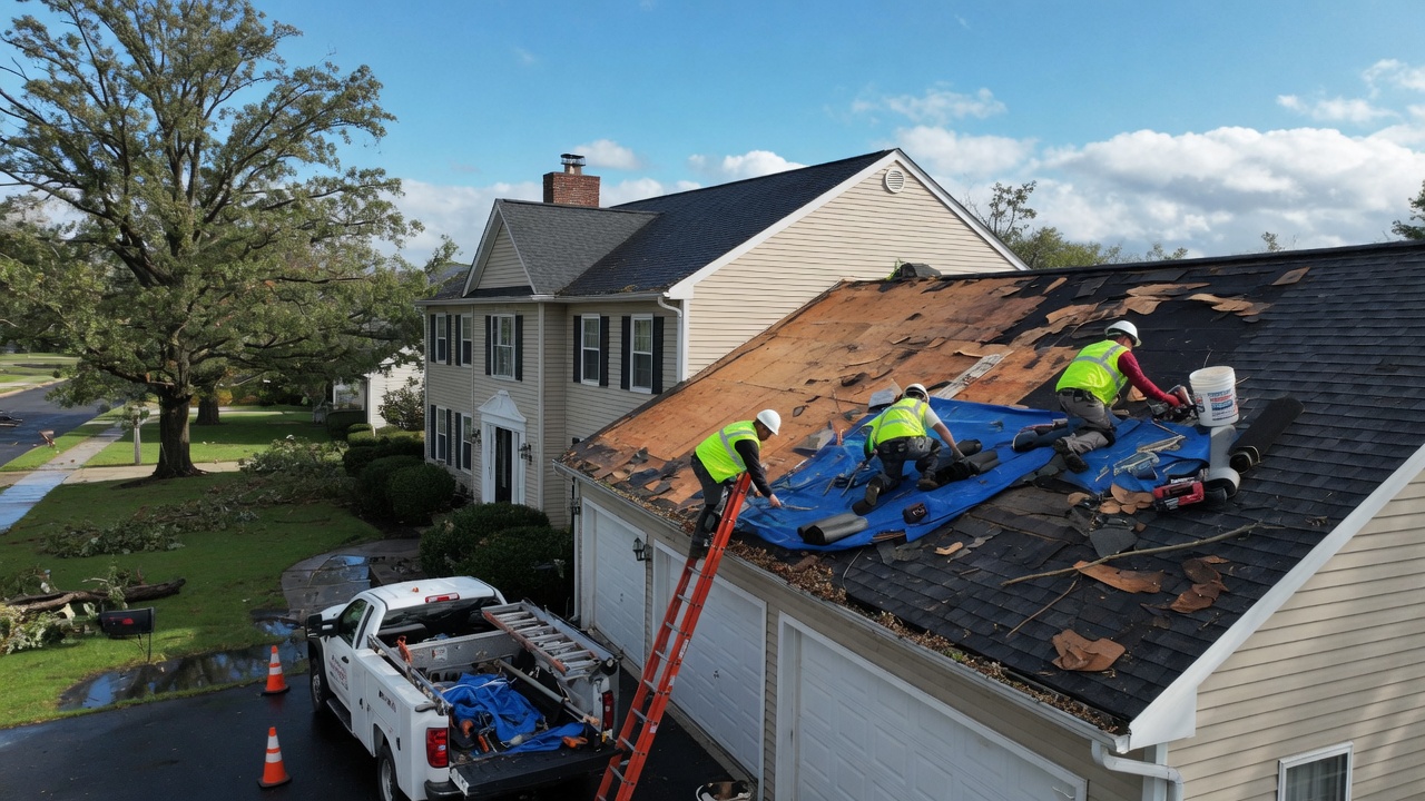 Emergency roof repair service in Neshanic Station, NJ addressing storm damage